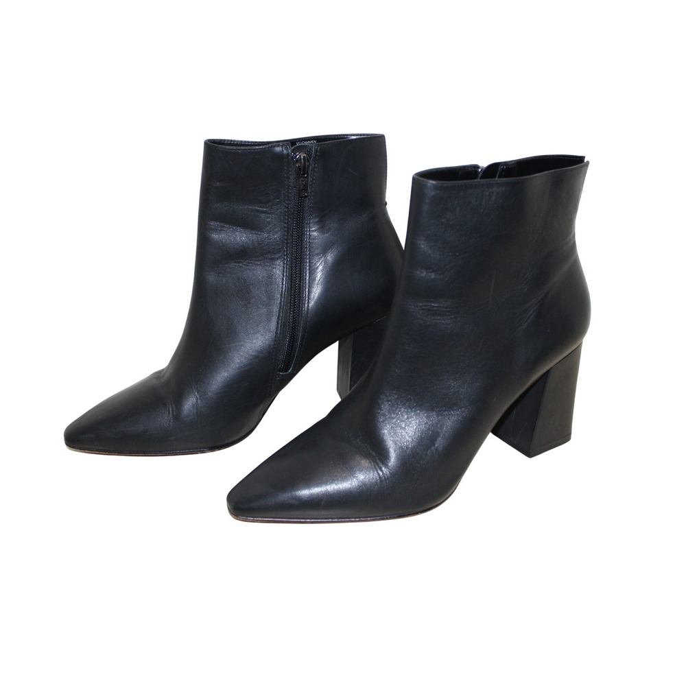 Vince Camuto Cammen Ankle Boots Women 8.5 Black Leather Pointed Toe Block Heel